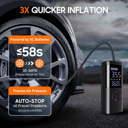 Cordless Car Tire Inflator Portable Air Compressor, 150 PSI Air Pump with Pressure Gauge, for Bicycle Bikes Motorcycles Balls