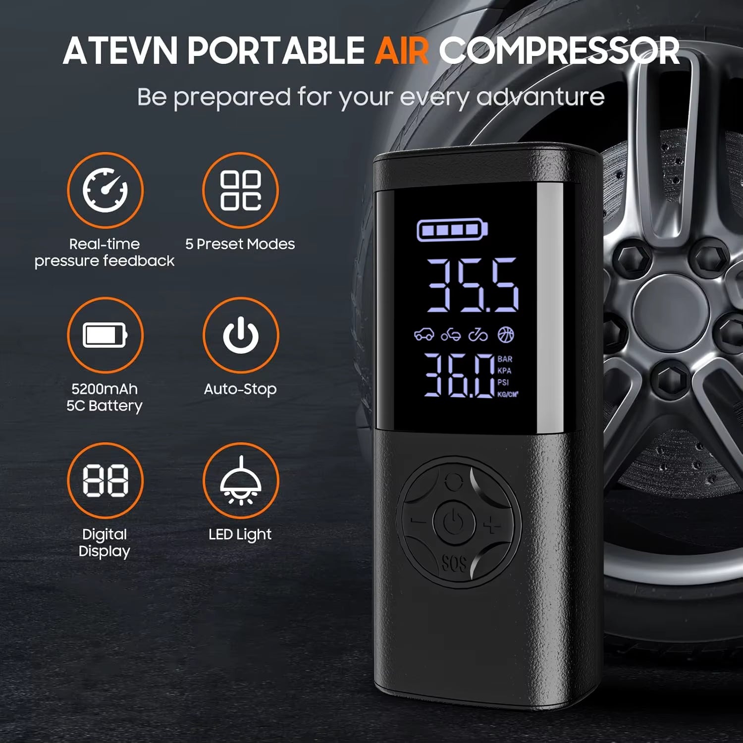 Cordless Car Tire Inflator Portable Air Compressor, 150 PSI Air Pump with Pressure Gauge, for Bicycle Bikes Motorcycles Balls