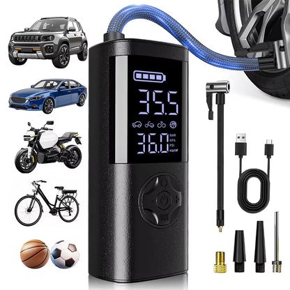 Cordless Car Tire Inflator Portable Air Compressor, 150 PSI Air Pump with Pressure Gauge, for Bicycle Bikes Motorcycles Balls