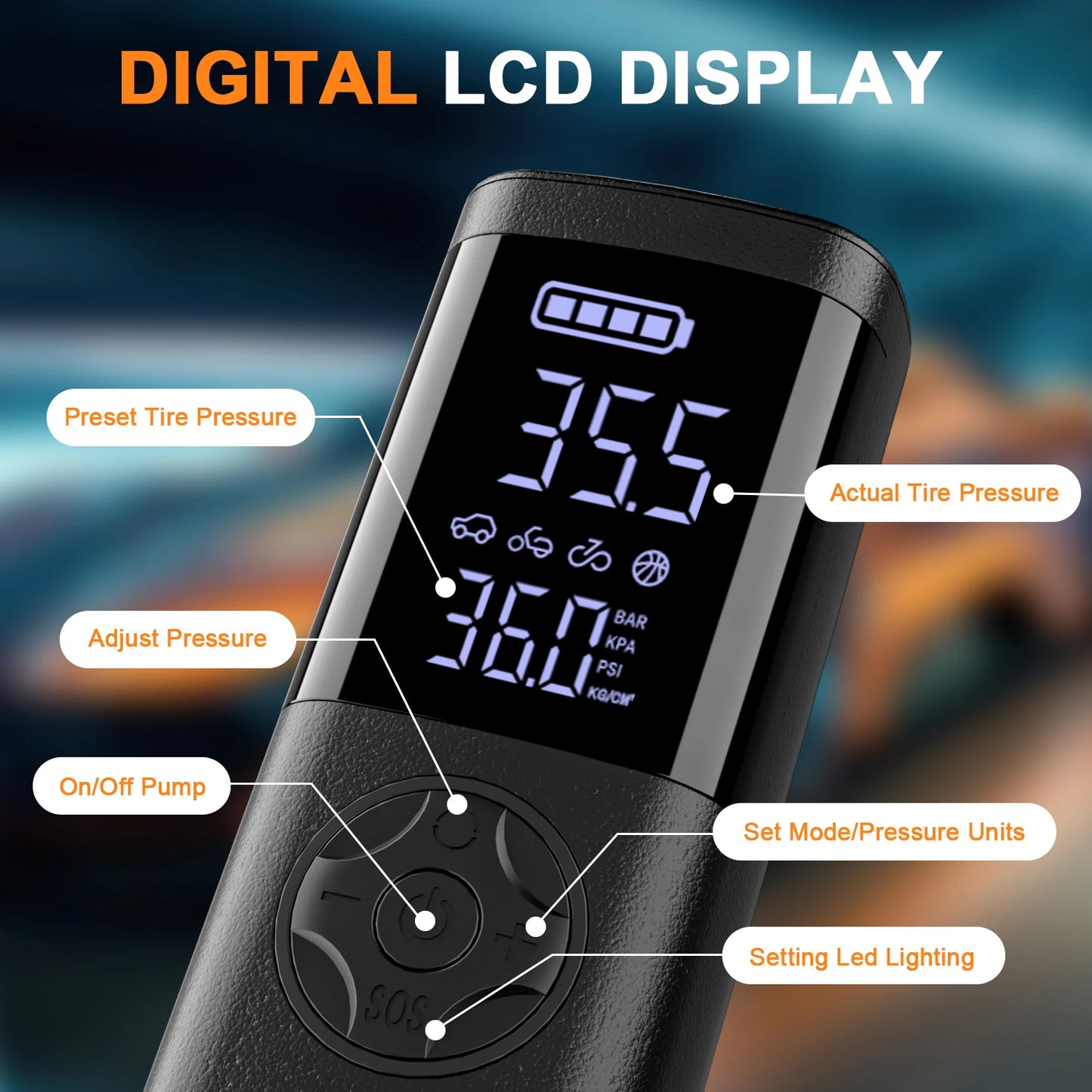 Cordless Car Tire Inflator Portable Air Compressor, 150 PSI Air Pump with Pressure Gauge, for Bicycle Bikes Motorcycles Balls